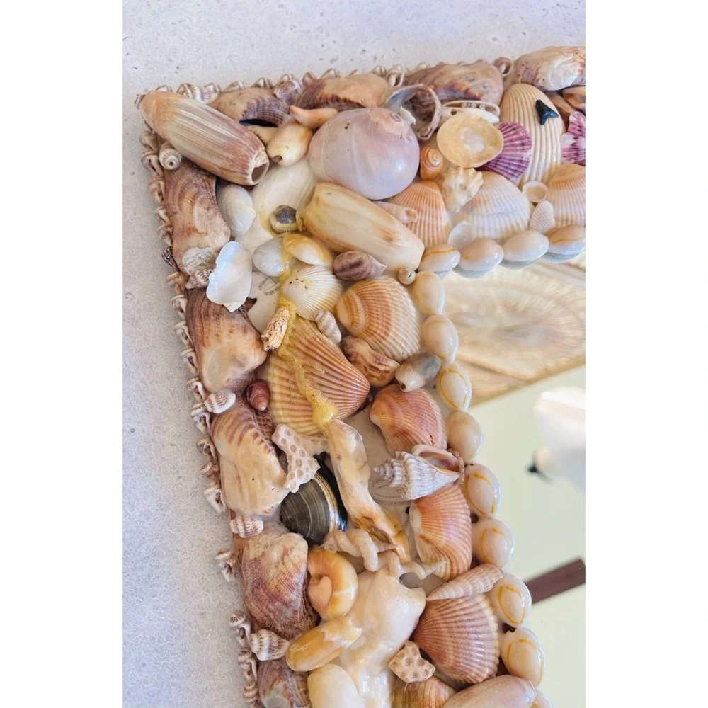 Vintage Handmade Rectangular Seashell Shell Mirror Mermaid Beachy Nautical Decor
